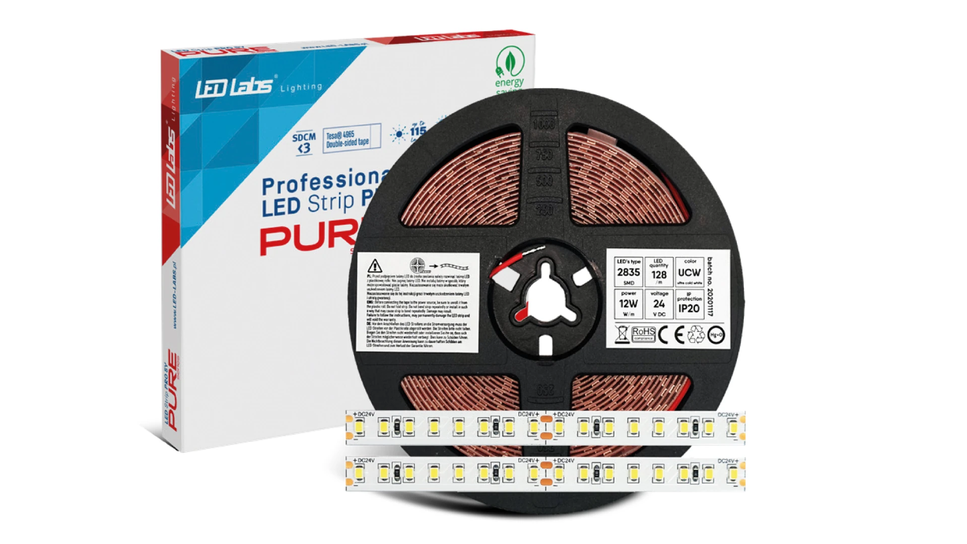 Taśma LED 2835 Pure 24V 12W/m 4000K Ra90